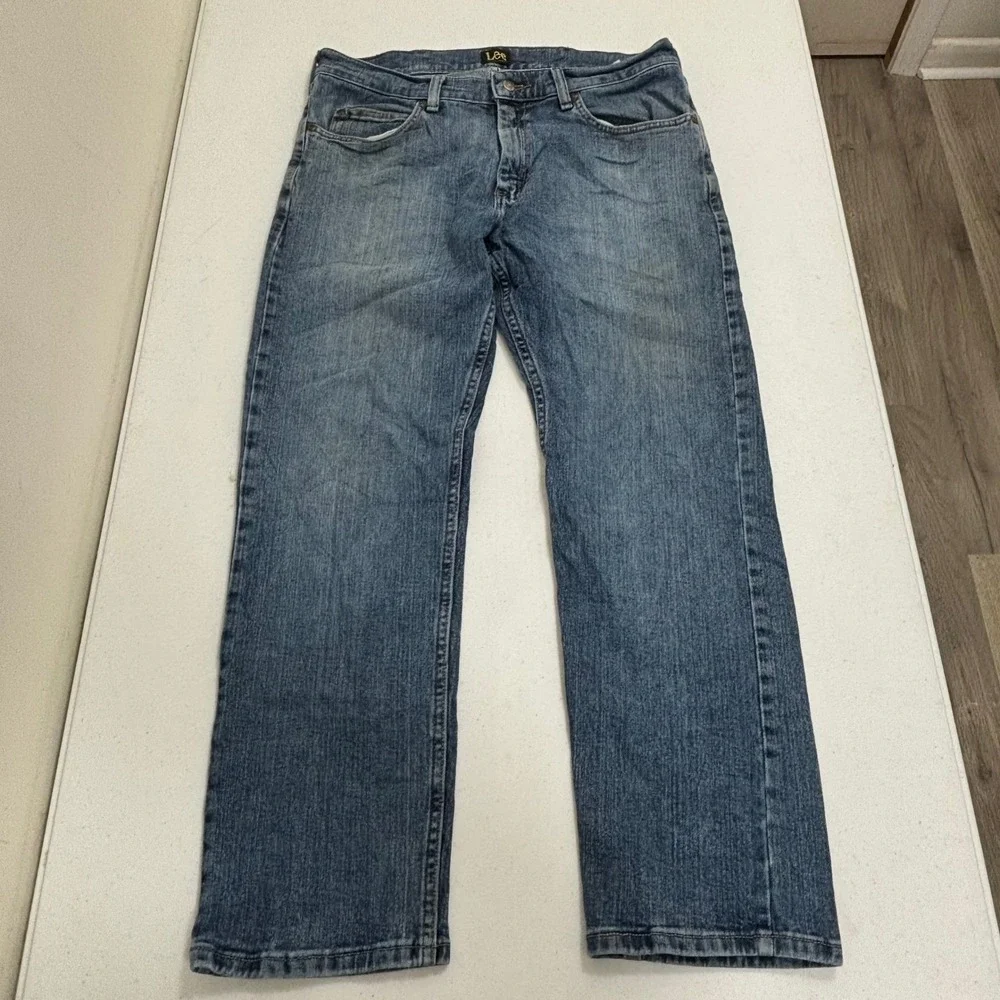 Lee Regular Fit Mens Straight Leg Medium Wash Denim Blue Jeans 34x29